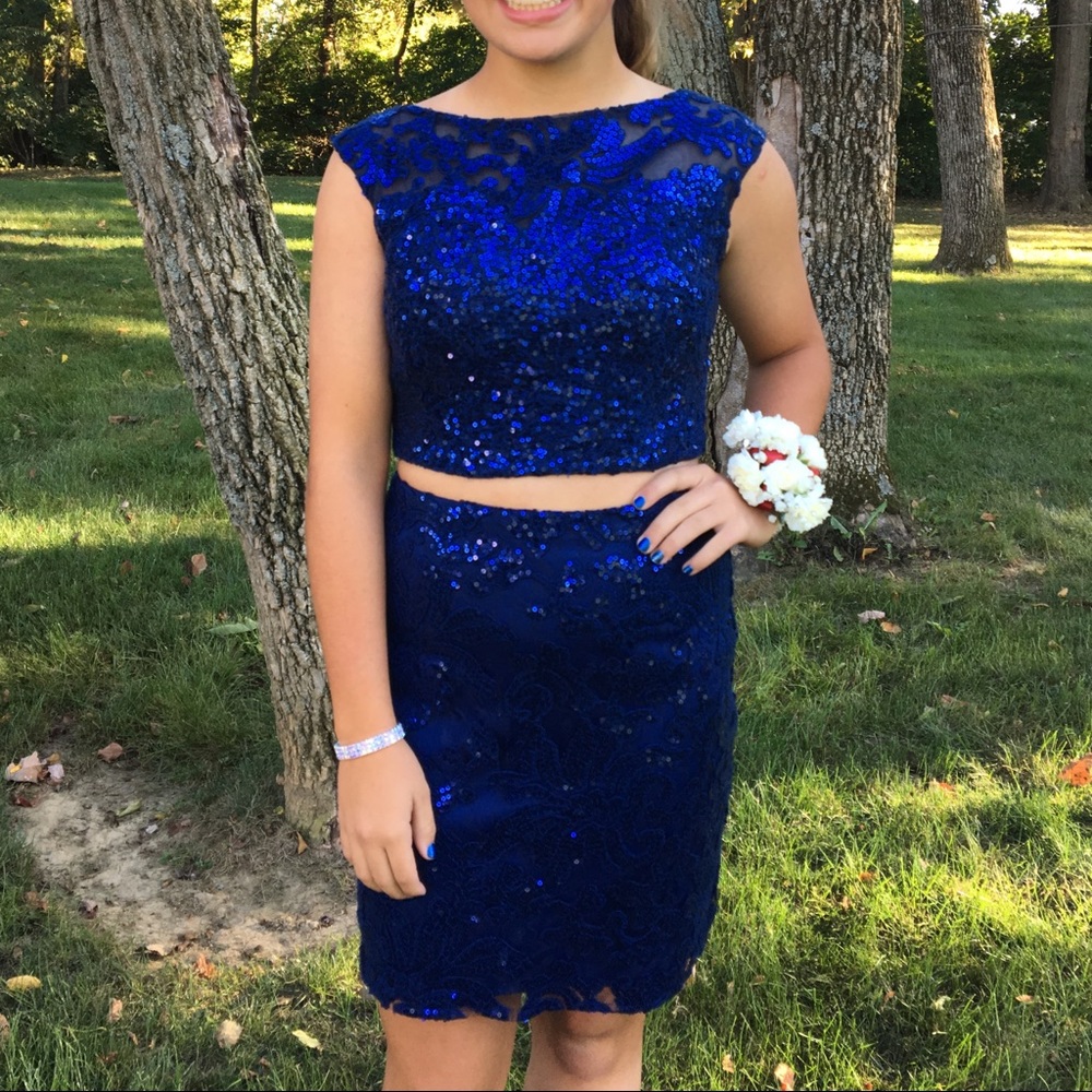 PROM Alyce Paris -embellished 2 piece navy dress